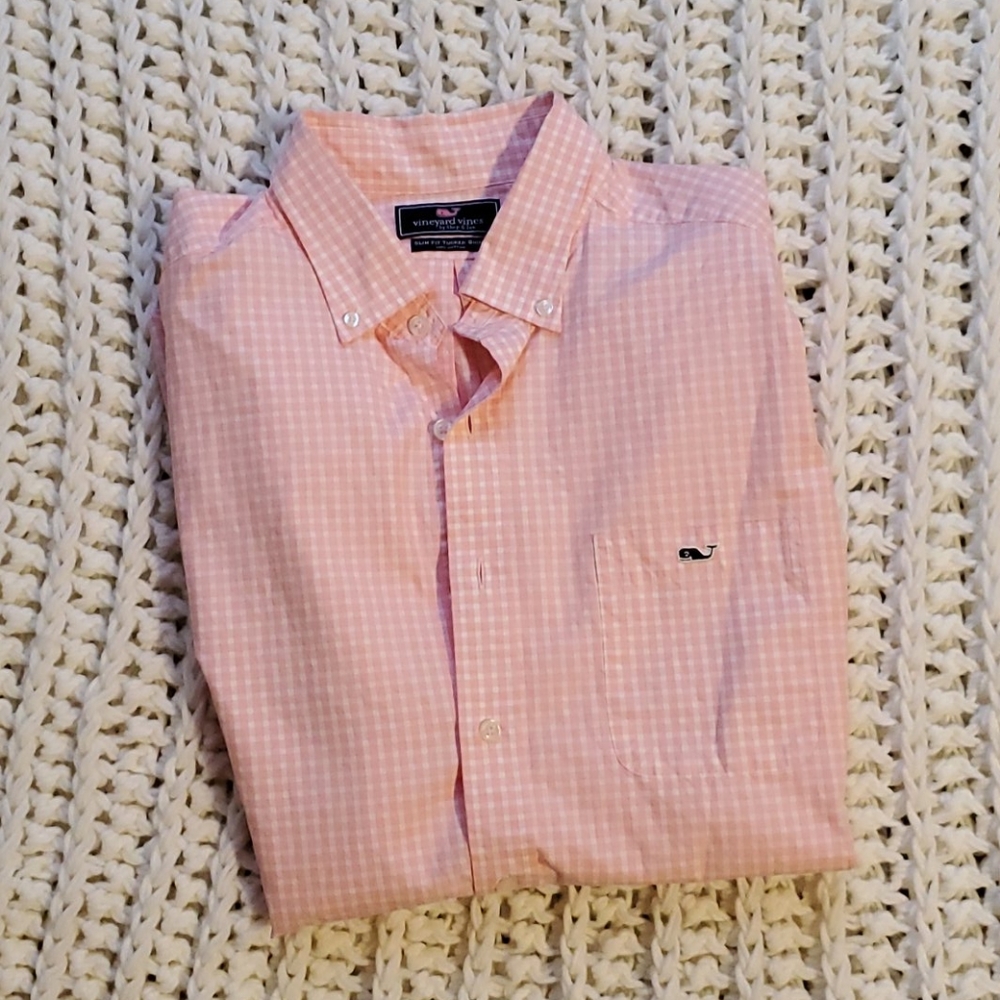 Pink gingham vineyard vines button down